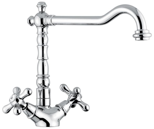 Emmevi Deco Old, двухвентильный кухонный смеситель (поворотный излив 23 см), без донного клапана, цвет хром 12617/CR