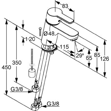 Смеситель KLUDI PURE&amp;EASY 372750565 для раковины на одно отверстие однорычажный без донного клапана