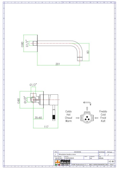 Fiore Xenon, встраиваемый в стену смеситель для раковины с квадратным основанием, цвет золото