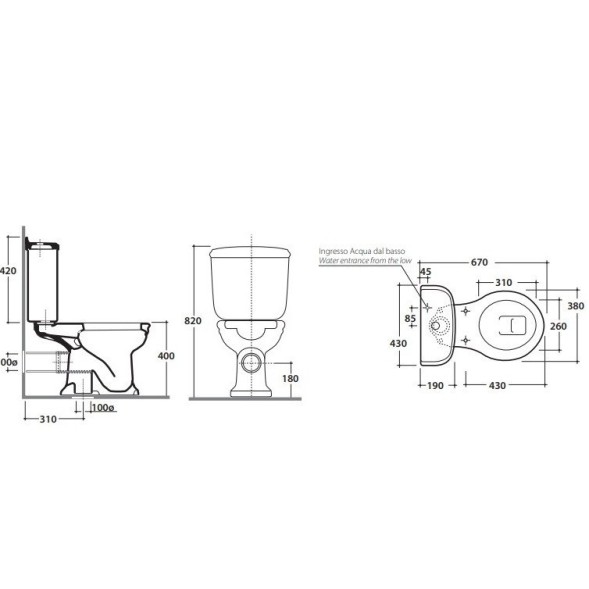 Бачок GLOBO PAESTUM на чашу унитаза моноблок цвет белый PA012BI