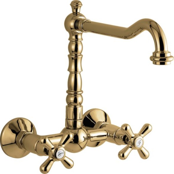 Emmevi Deco Old, настенный двухвентильный кухонный смеситель (поворотный излив 22,5 см), цвет бронза 12645/BR