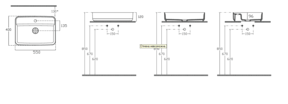 Раковина накладная ISVEA Infinity 55 прямоугольная 55см, с отверстием под смеситель цвет антрацит матовый 10NF66055-2C