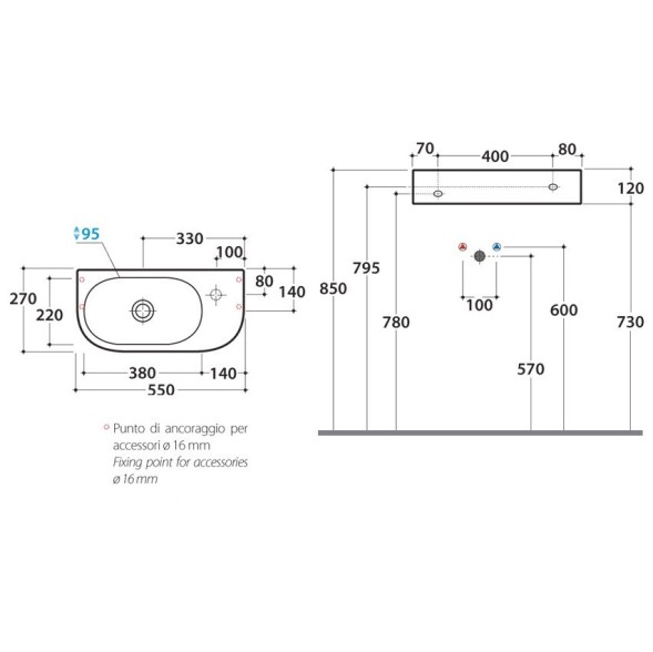 Раковина GLOBO FORTY3 подвесная с одним намеченным отверстием цвет белый SCT55BI