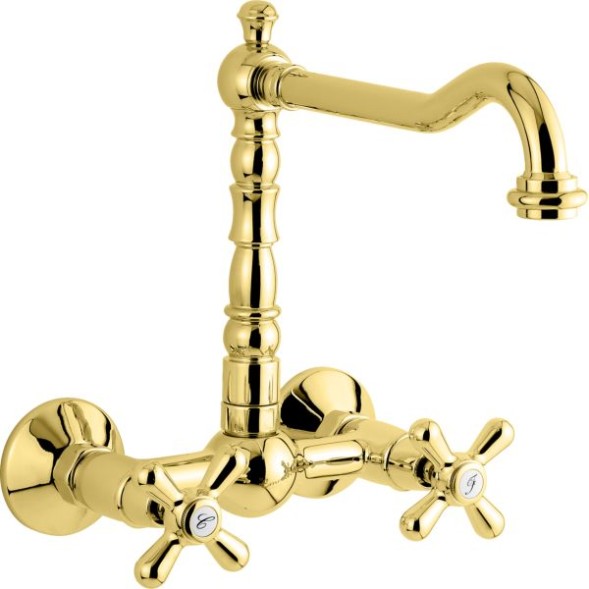 Emmevi Deco Old, настенный двухвентильный кухонный смеситель (поворотный излив 22,5 см), цвет золото 12645/OR