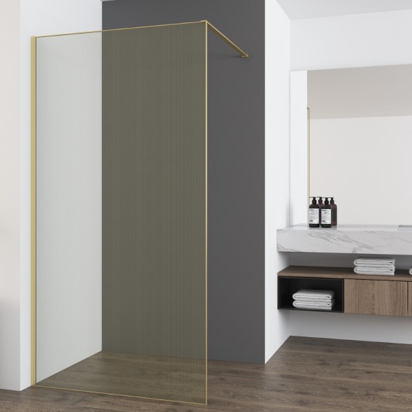 Vincea Душевая перегородка Волк-Ин (Walk-In) VSW-7HS100GWG, 1000*2000, браш.золото, стекло ламинир. с золотыми нитями