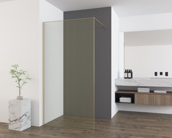 Vincea Душевая перегородка Волк-Ин (Walk-In) VSW-7HS100GWG, 1000*2000, браш.золото, стекло ламинир. с золотыми нитями
