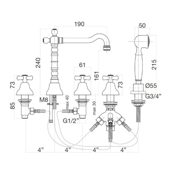 Смеситель на борт ванны Webert Armony AM730402015, хром