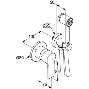 Гигиенический душ KLUDI ZENTA 489980565 со смесителем со встраиваемой частью