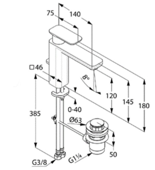 Смеситель KLUDI E2 492950575 для раковины на одно отверстие однорычажный с донным клапаном