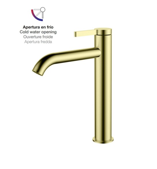 AQG Urban Flow, высокий однорычажный смеситель для раковины без донного клапана, цвет матовое золото (PVD)