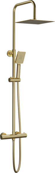 AQG Nite, душевая колонна регул. по высоте 95-150 см: c термостатом и квадратным верхним душем 25 см, цвет матовое золото (PVD)