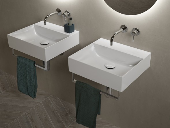 Раковина HATRIA Bahia 13 BH0600465011TS0 подвесная или на тумбу с одним отверстием с переливом цвет белый