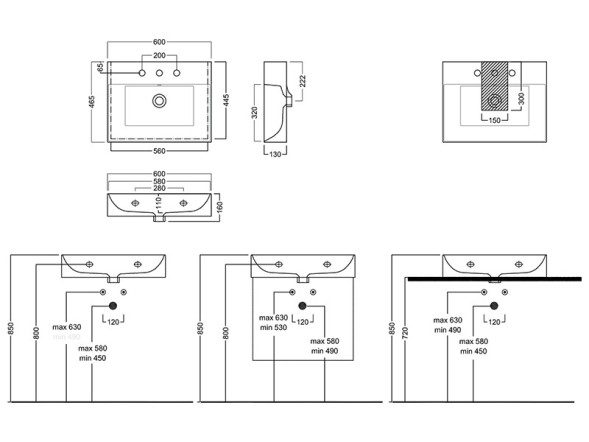 Раковина HATRIA Bahia 13 BH0600465011TS0 подвесная или на тумбу с одним отверстием с переливом цвет белый