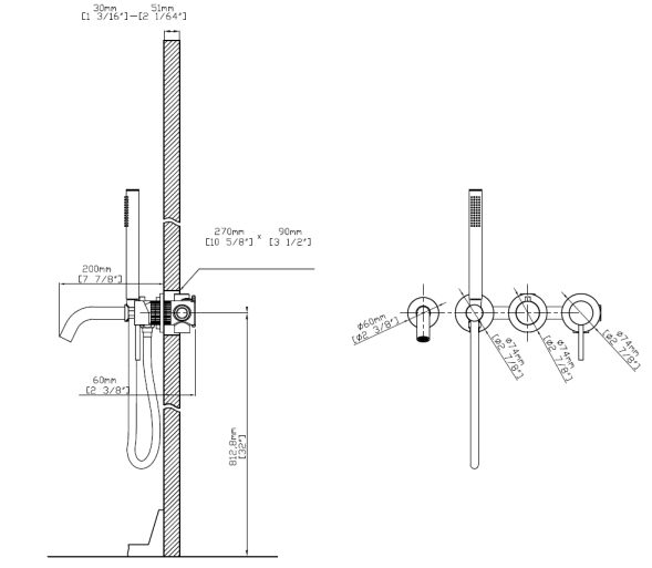 Vincea Смеситель для ванны Грув (Groove) VBTW-4G1GM, встраиваемый, вороненая сталь