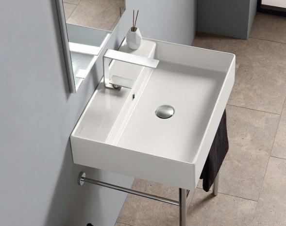 Раковина Scarabeo TEOREMA 2.0 подвесная или накладная с переливом с одним отверстием цвет белый матовый 5105 41