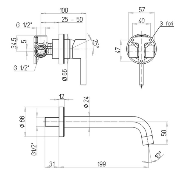 Paini 74PJ208 Смеситель для раковины Брера встраиваемый, брашированное золото