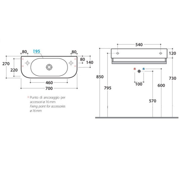 Раковина GLOBO FORTY3 подвесная с одним намеченным отверстием цвет белый SCT70BI