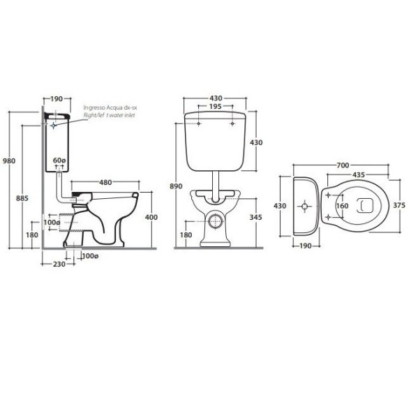 Бачок GLOBO PAESTUM настенный на средней трубе цвет белый PA114BI