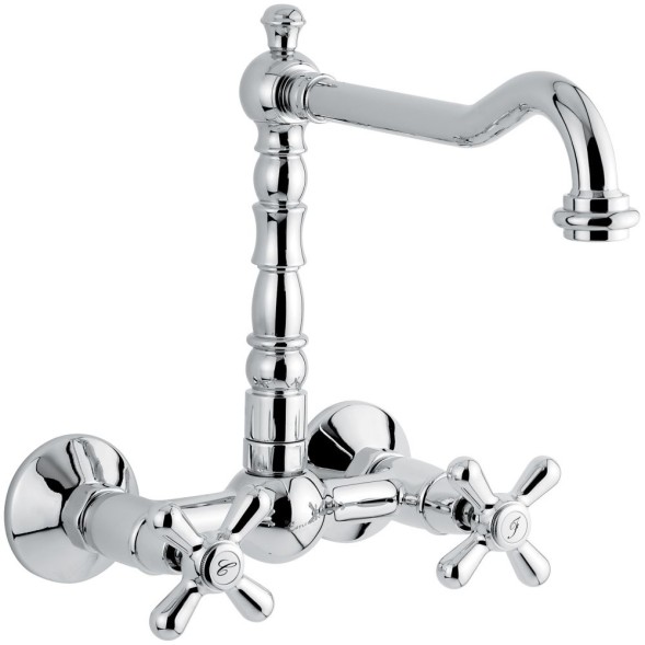 Emmevi Deco Old, настенный двухвентильный кухонный смеситель (поворотный излив 22,5 см), цвет хром 12645/CR