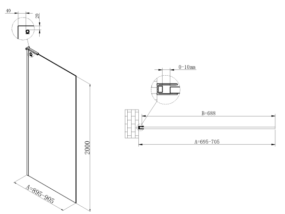 Vincea Душевая перегородка Волк-Ин (Walk-In) VSW-7HA700CL, 700*2000, хром, стекло прозрачное