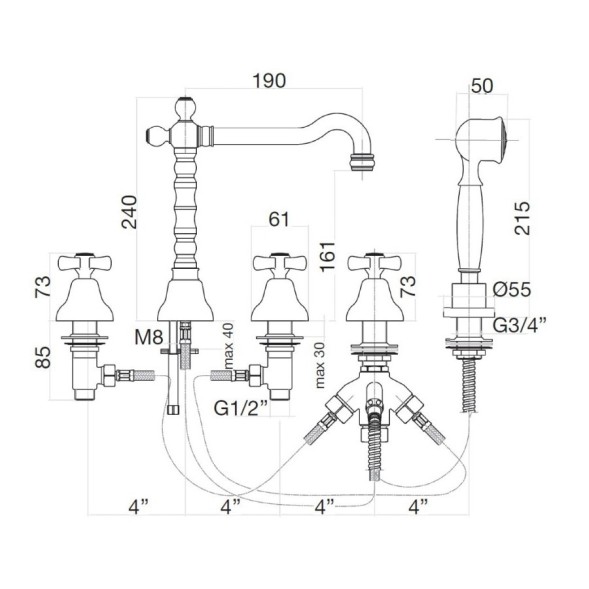 Смеситель на борт ванны Webert Armony AM730402017, хром/золото
