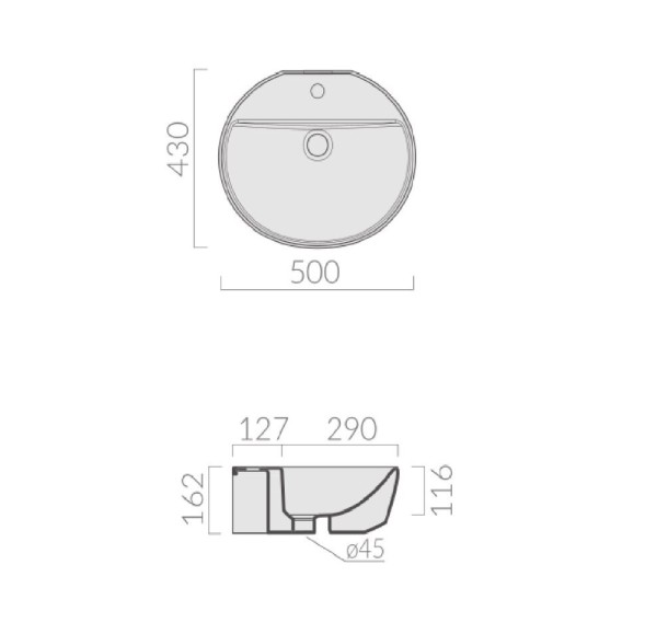 Раковина GALASSIA M2 5200 подвесная с одним отверстием с переливом цвет белый глянцевый