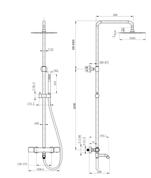 Paini 78PZ687THSSD250F1B Cox Душевая система с термоcтатом, поворотный излив, брашированный чёрный PVD
