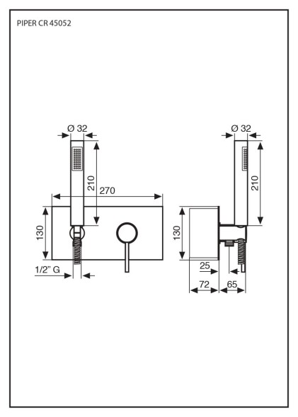 Emmevi Piper, встраиваемый в стену однорычажный смеситель для душа на панели, цвет хром 45052/CR
