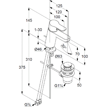 Смеситель KLUDI PURE&amp;EASY 372860565 для раковины на одно отверстие однорычажный с донным клапаном
