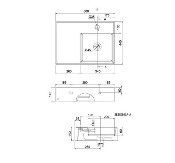 Раковина Scarabeo TEOREMA 2.0 подвесная или накладная с переливом с одним отверстием цвет белый с антибактериальным и грязеотталкивающим покрытием BIOKER 5117 BK