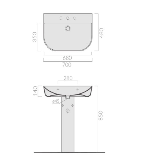 Раковина GALASSIA M2 5209 подвесная с тремя отверстиями с переливом цвет белый глянцевый