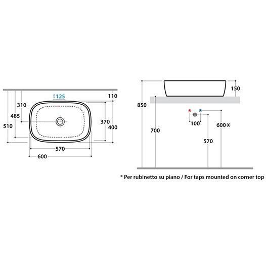 Раковина GLOBO GENESIS на столешницу без отверстий цвет белый GE045BI