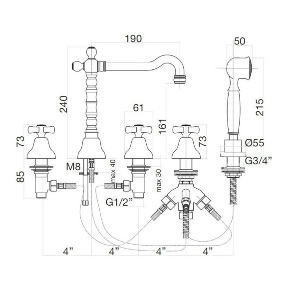 Смеситель на борт ванны Webert Armony AM730402065, бронза