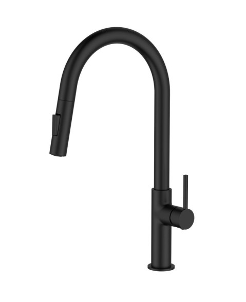 AQG SORT, смеситель для кухни с закругленным поворотным 2х режинным  изливом, цвет черный матовый