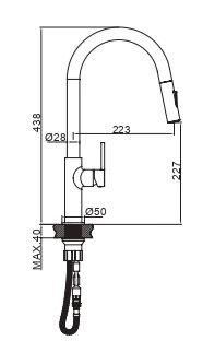 AQG SORT, смеситель для кухни с закругленным поворотным 2х режинным  изливом, цвет черный матовый