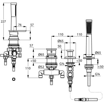 Смеситель KLUDI E2 494260575 для ванны на бортик