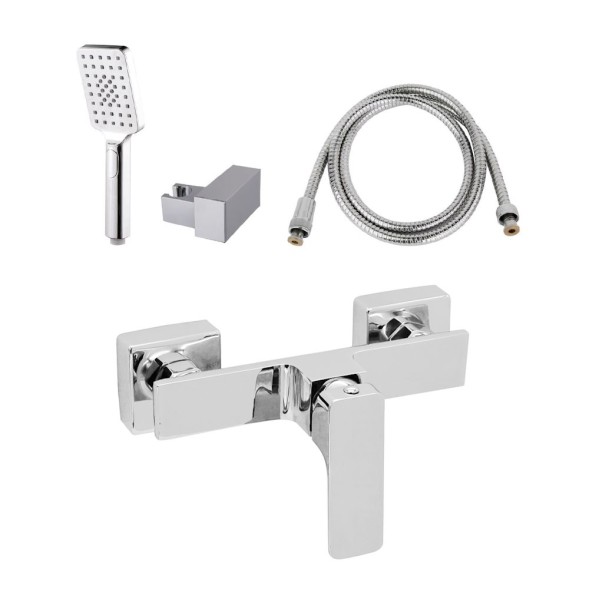 AQG Bold, душевой комплект EС217 на 2 потребителя: с квадратным верхним душем 25х25 см и потолочным кронштейном 35 см, цвет черный матовый