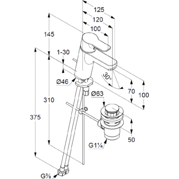 Смеситель KLUDI PURE&amp;EASY 372890565 для раковины на одно отверстие однорычажный с донным клапаном