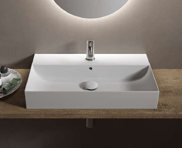 Раковина HATRIA Bahia 13 BH1000465011TS0 подвесная или на тумбу с одним отверстием с переливом цвет белый