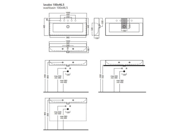 Раковина HATRIA Bahia 13 BH1000465011TS0 подвесная или на тумбу с одним отверстием с переливом цвет белый