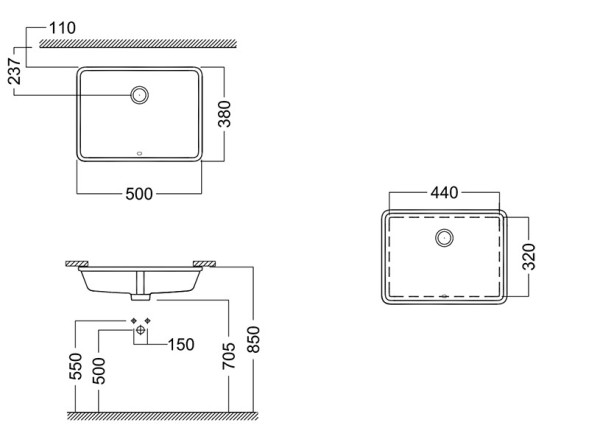 Раковина HATRIA Bahia 13 BH0500380010TU0 встраиваемая снизу без отверстия без перелива цвет белый
