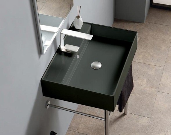 Раковина Scarabeo TEOREMA 2.0 подвесная или накладная с переливом с одним отверстием цвет лава матовая с антибактериальным и грязеотталкивающим покрытием BIOKER 5105 37 BK