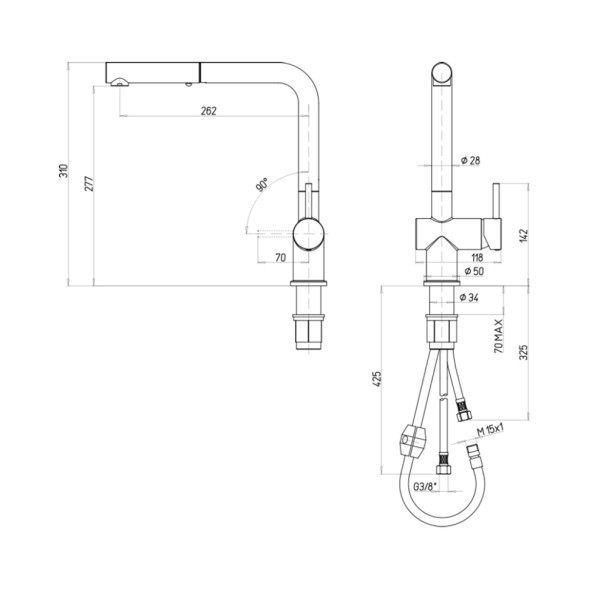 Paini HD72566CR1KM Смеситель для кухни Пладос с выдвижным изливом, бежевый