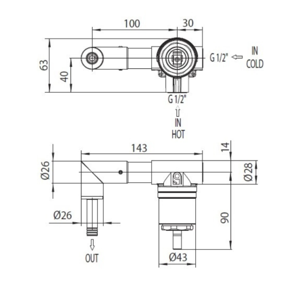Встраиваемая часть Bossini Teo/Aki/Gillo Z00801 для смесителя для раковины на 2 отверстия