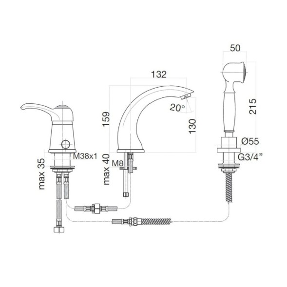 Смеситель на борт ванны Webert Aurora AU850701010, золото
