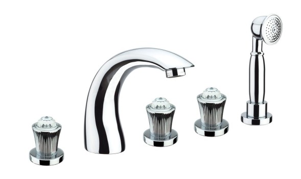 Fiore Venere Sky, комплект смесителя на борт ванны на 5 отверстий, цвет золото - Swarovski