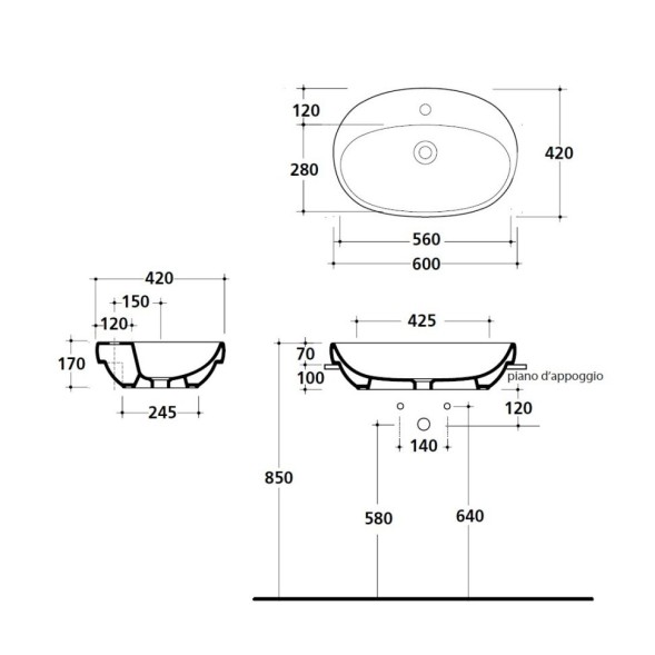 Раковина GALASSIA Ergo 7118 полувстраиваемая с одним отверстием с переливом цвет белый глянцевый