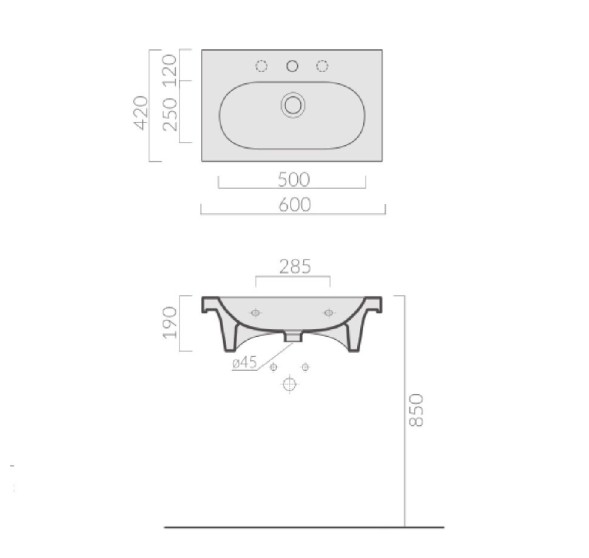 Раковина GALASSIA M2, EDEN 5230 подвесная с тремя отверстиями с переливом цвет белый глянцевый