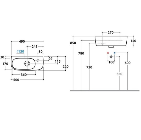Раковина GLOBO GENESIS подвесная с одним намеченным отверстием цвет белый GE046BI