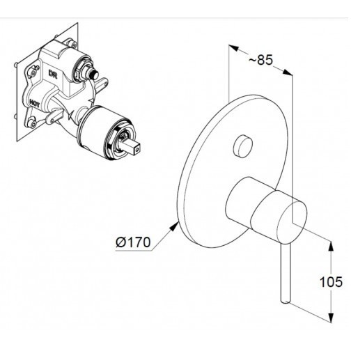 Смеситель KLUDI BOZZ 38659N076 для ванны и душа встраиваемый внешняя часть с автоматическим переключателем воды PUSH&amp;SWITCH